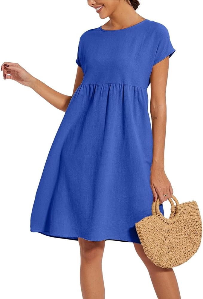 Liorenna® | Robe Courte Coton Col Rond Élégance Naturelle