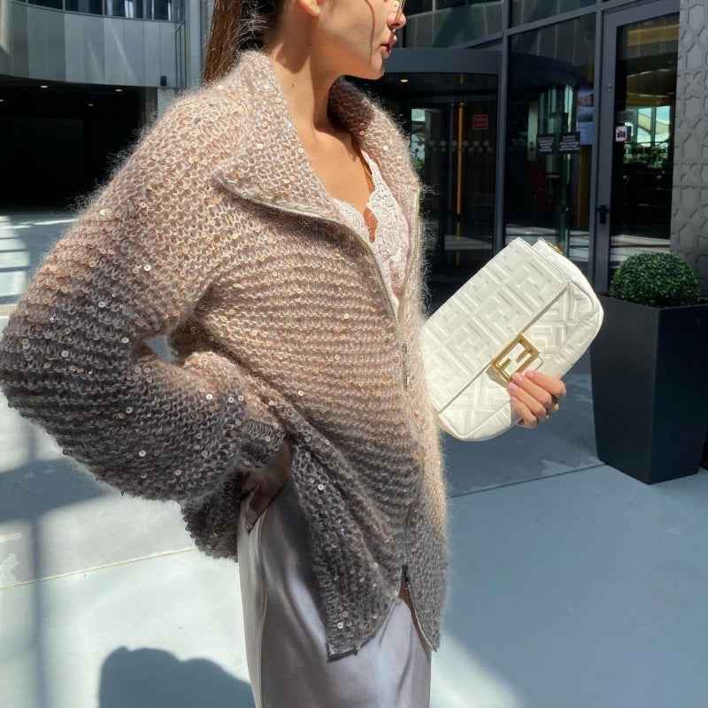 Nova® | Pull Zippé Tricoté à Sequins