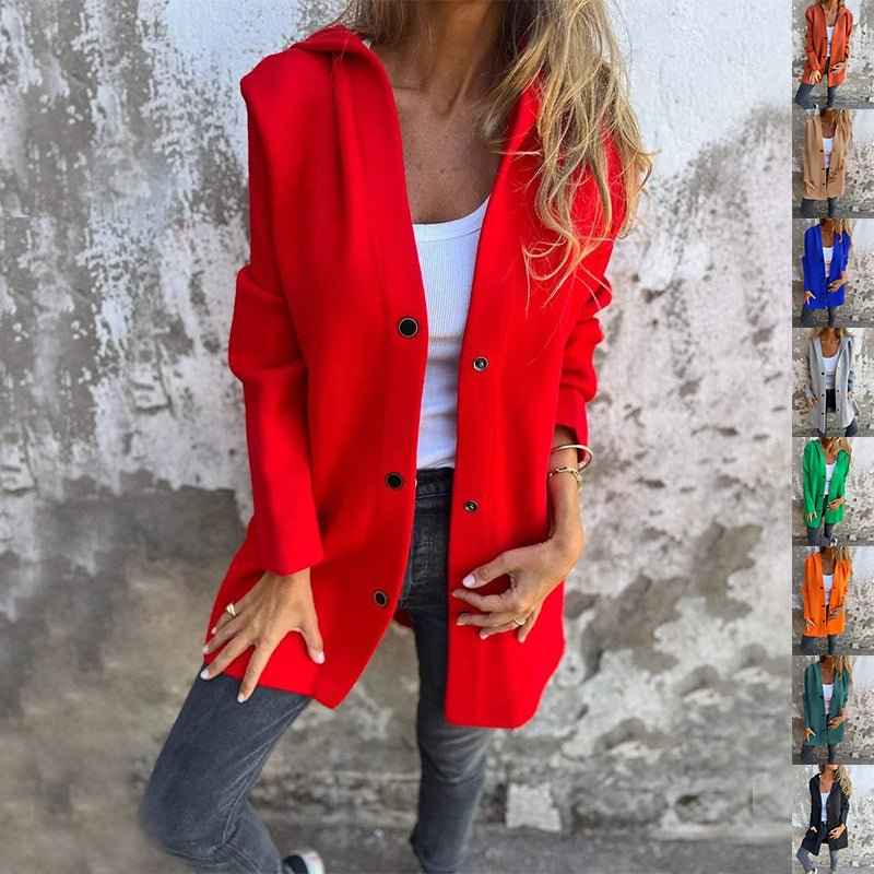 Veste cardigan à capuche décontractée à simple boutonnage – Coupe ample unie pour le printemps et l’automne