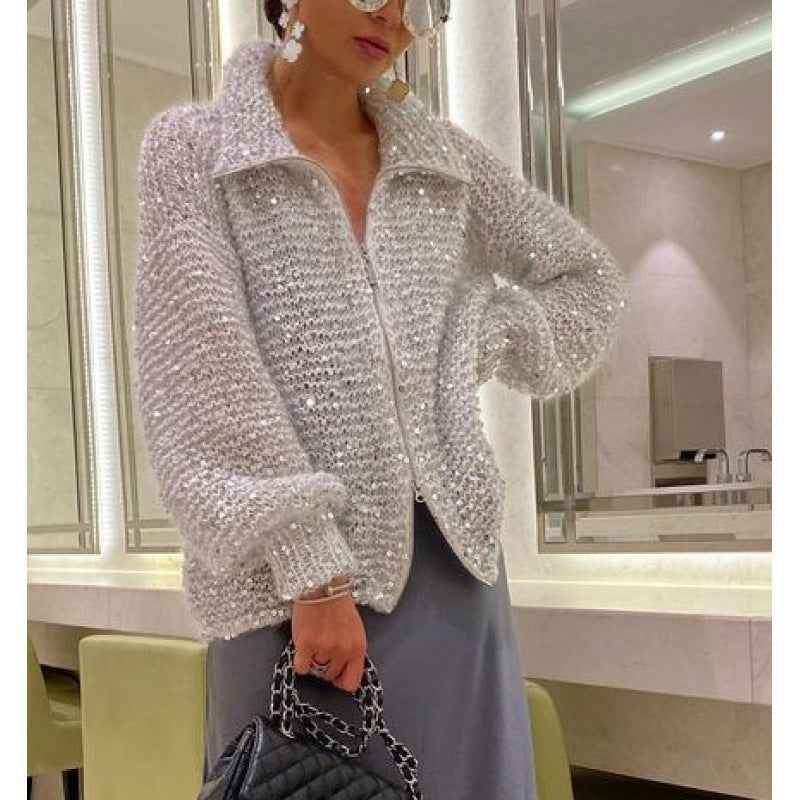 Nova® | Pull Zippé Tricoté à Sequins