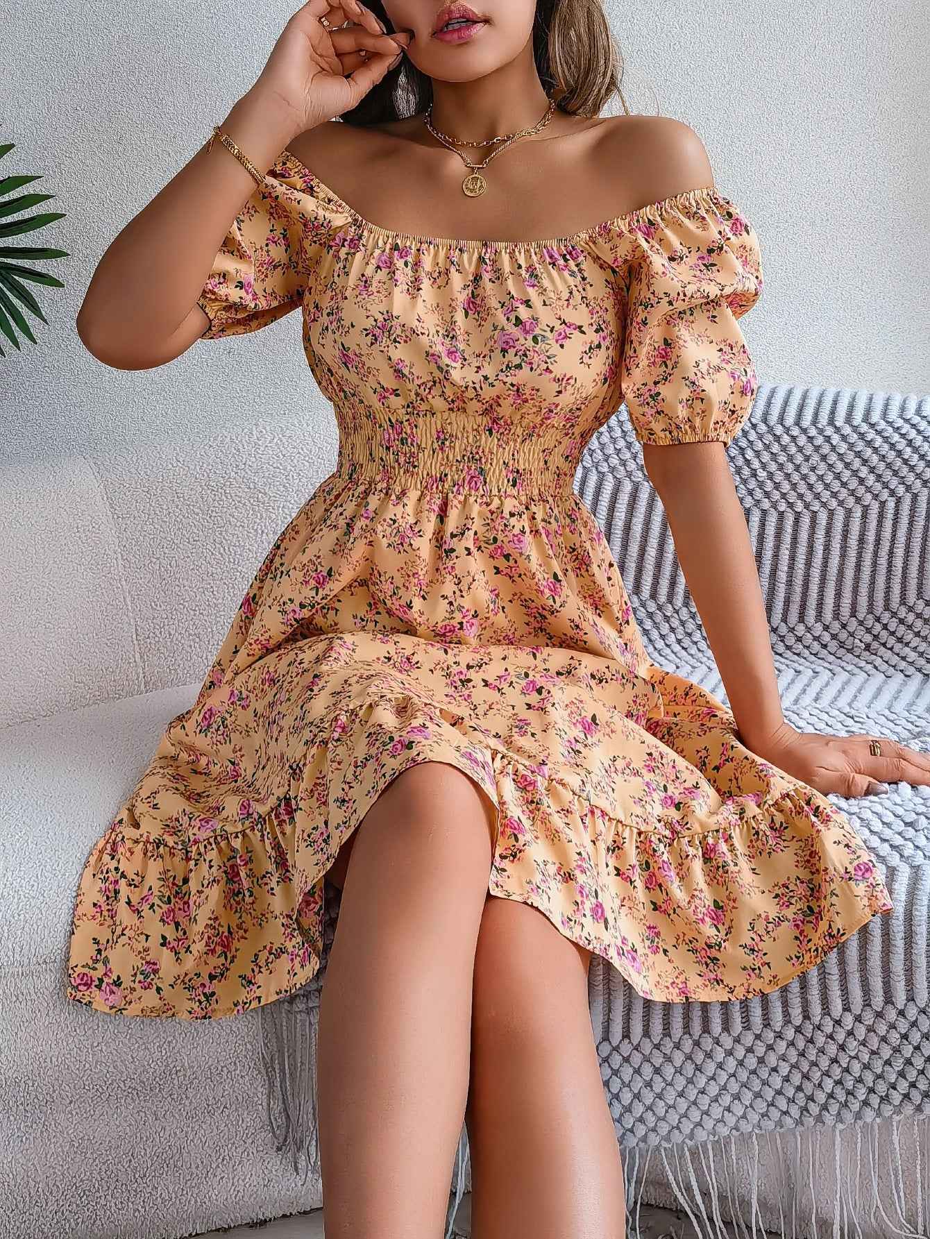 Ismara® | Robe Florale Col Carré Élégance d’Été