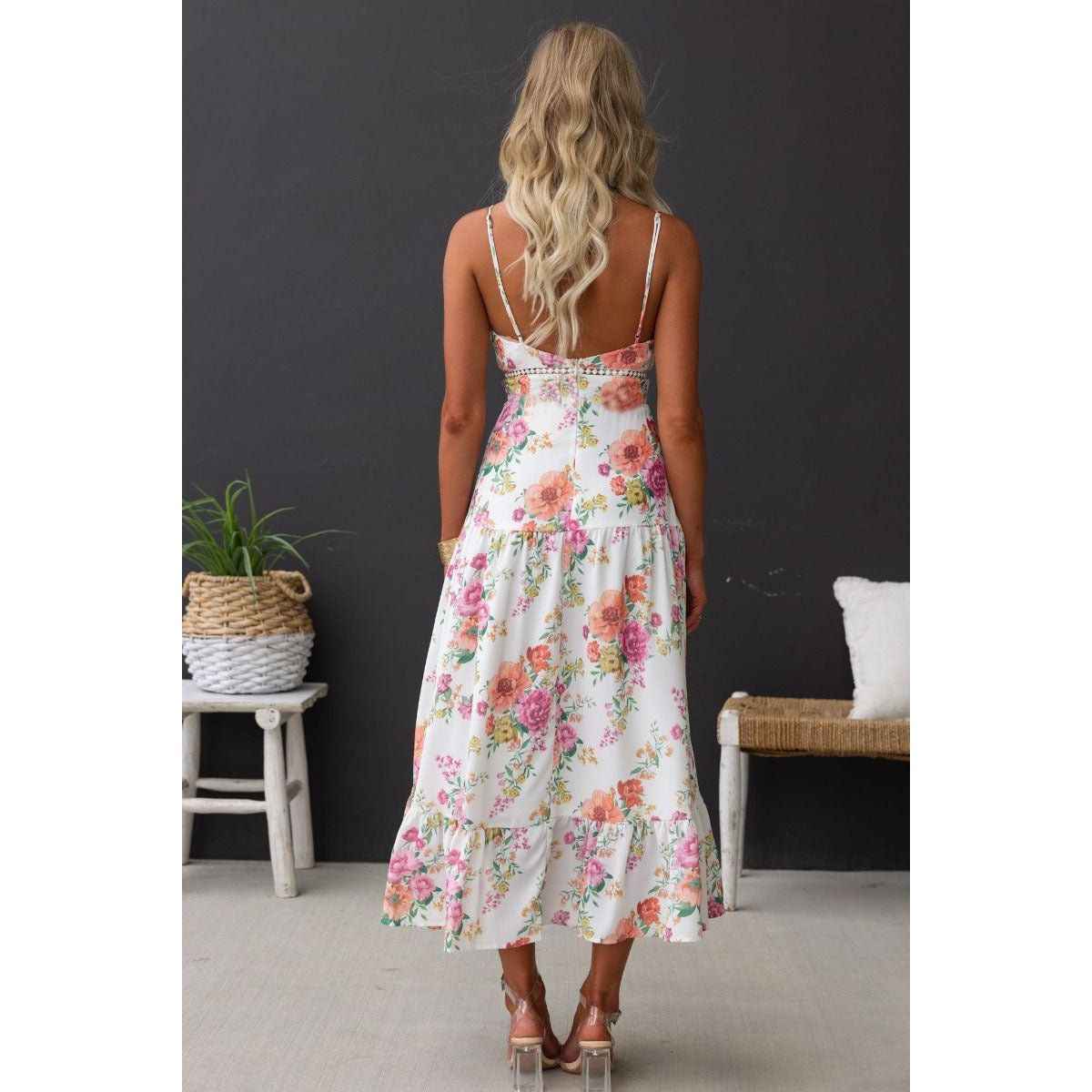 Women's Printed Suspender Slit Dress