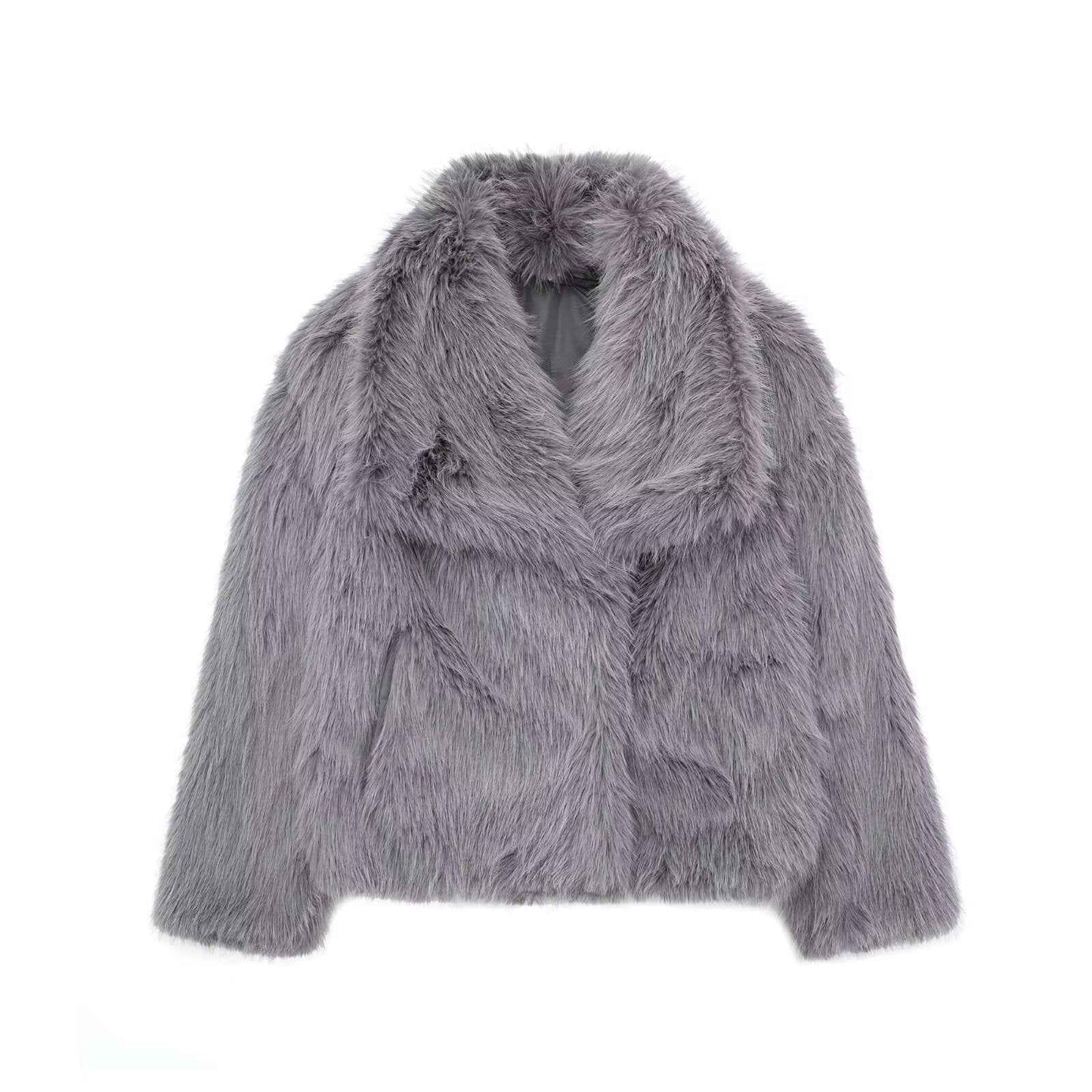 Veste chaude femme en peluche, col à revers, style décontracté, manches longues