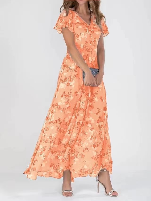 Floréane® | Robe Longue Évasée à Imprimé Floral et Manches Volantes