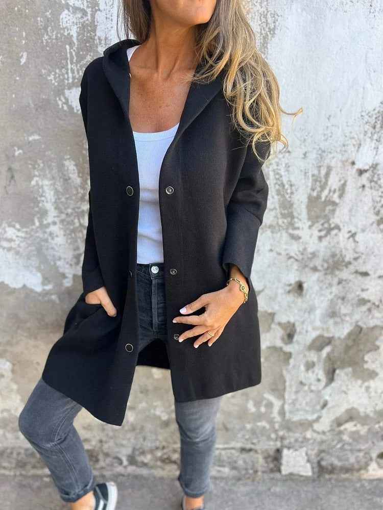 Veste cardigan à capuche décontractée à simple boutonnage – Coupe ample unie pour le printemps et l’automne