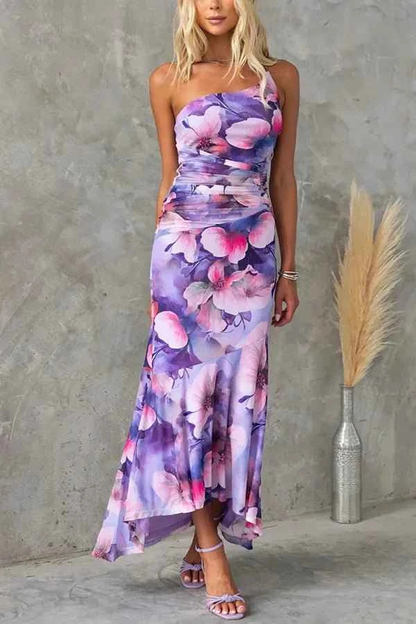 Solénya® | Robe Longue Fleurie Évasée à Bretelle Unique