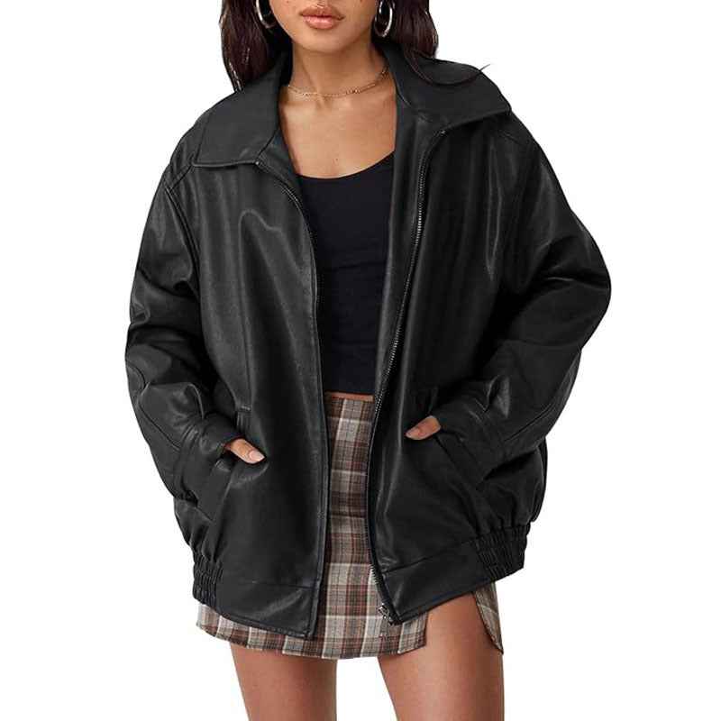 Veste en cuir style motard européenne et américaine coupe ample pour femme (printemps et automne) - parlezmode.com