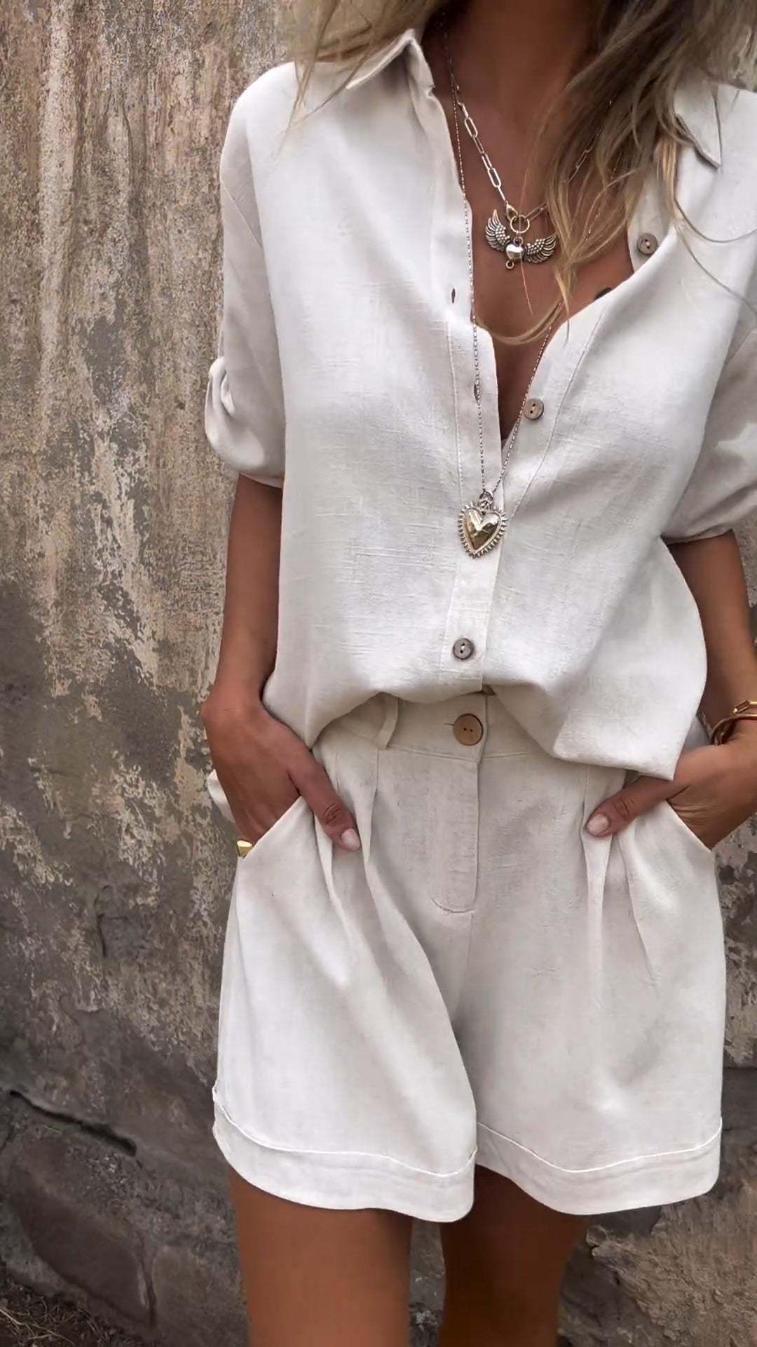 Liorane® | Set Élégant en Coton-Lin Boutonné pour l’Été