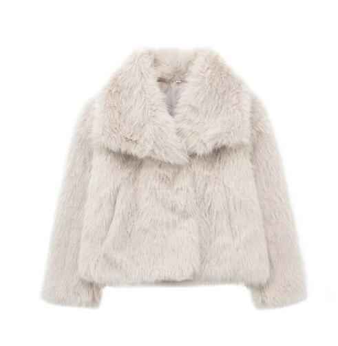 Veste chaude femme en peluche, col à revers, style décontracté, manches longues