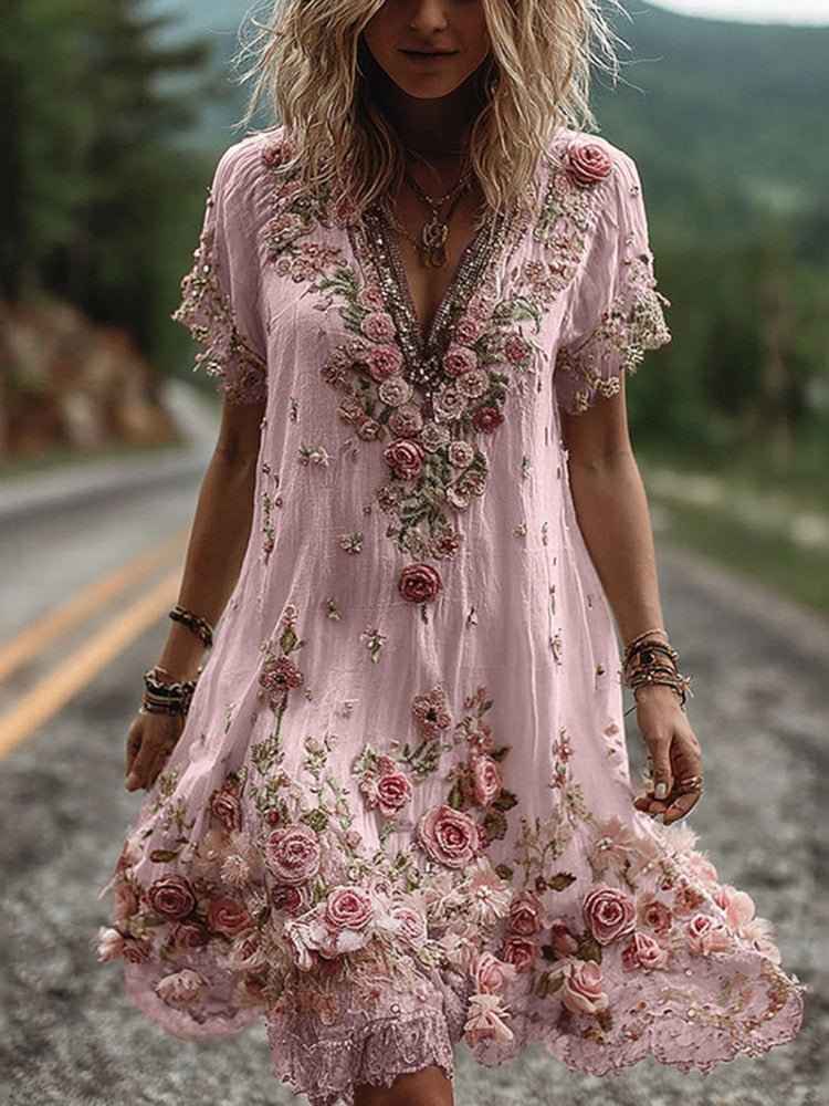 Robe à rayures fleuries élégante pour femme