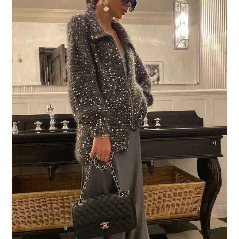 Nova® | Pull Zippé Tricoté à Sequins