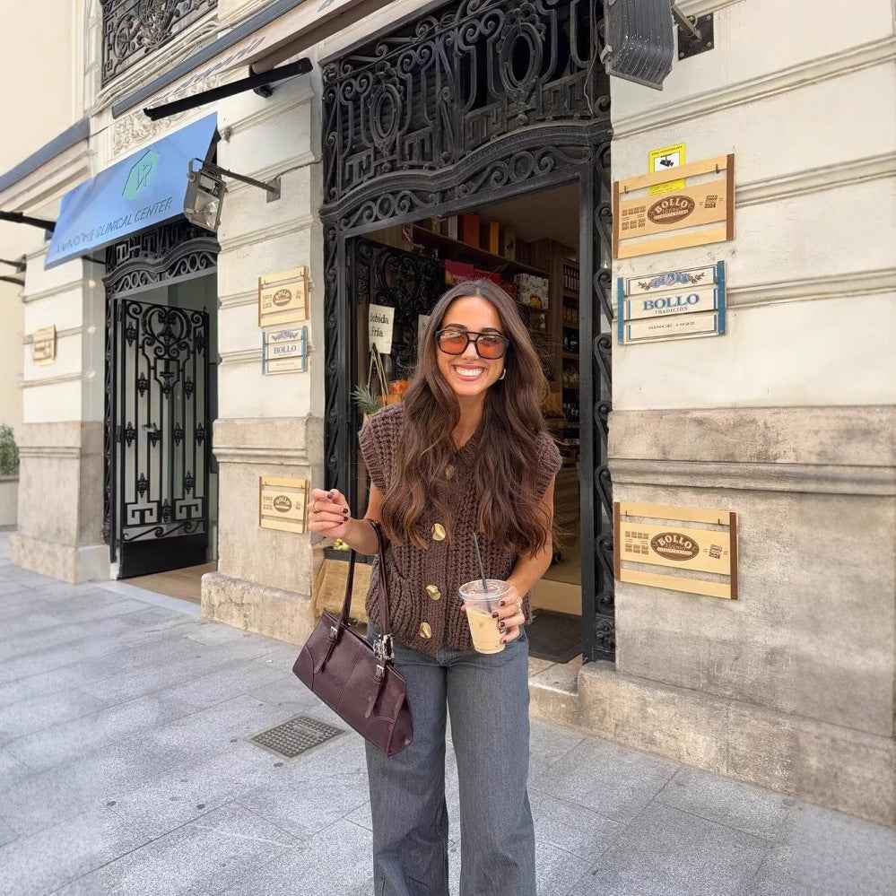 Gilet en maille épaisse sans manches pour femme
