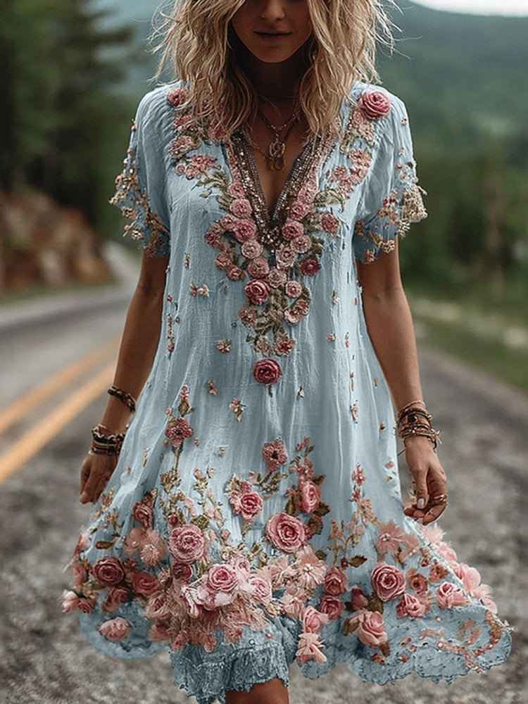 Robe à rayures fleuries élégante pour femme