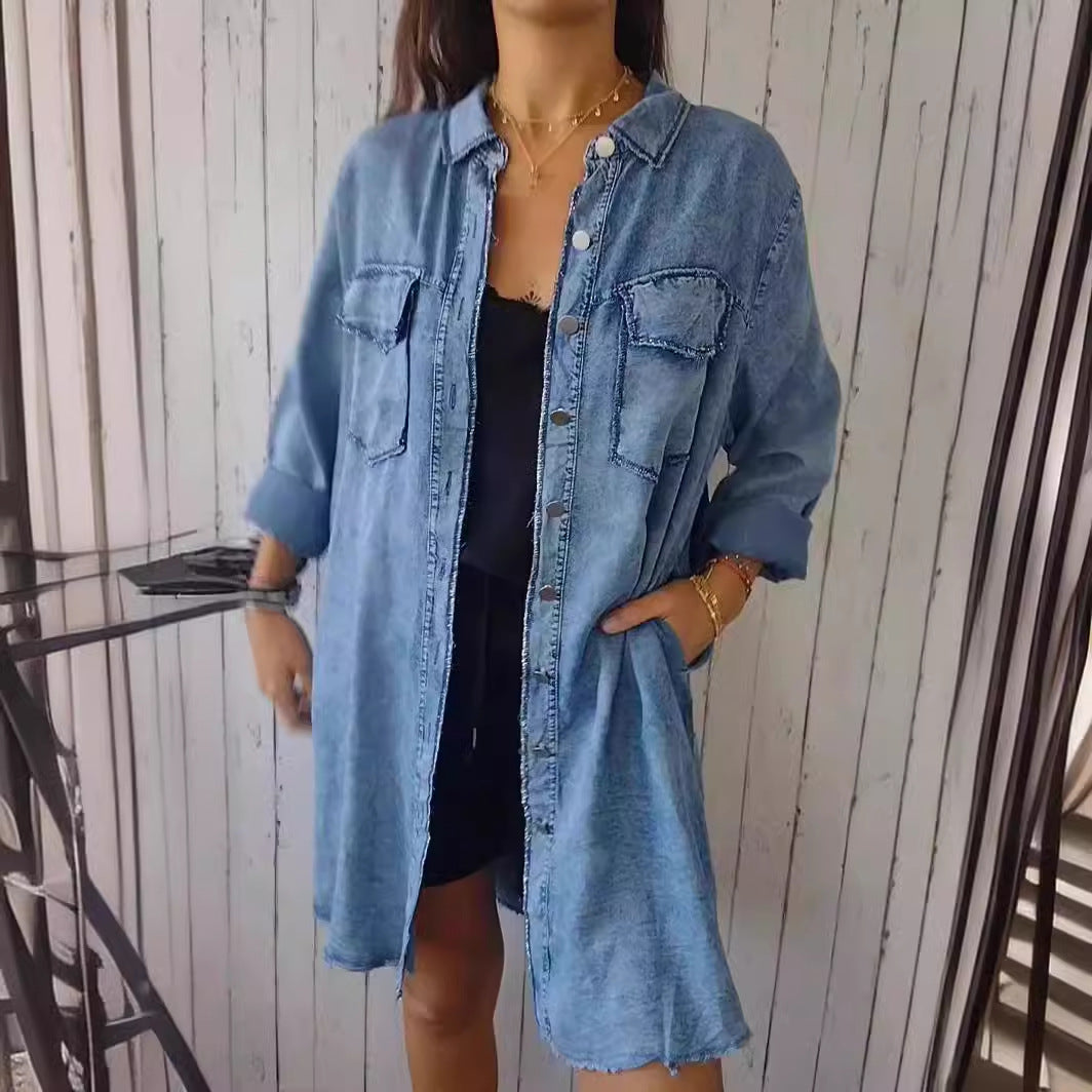 Danverra® | Veste-Chemise Oversize Effet Denim Élégance Décontractée