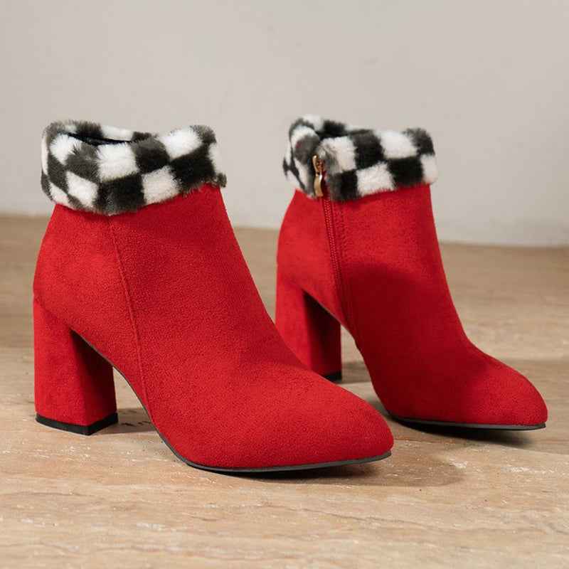 Liora® | Bottines à Carreaux en Suédine