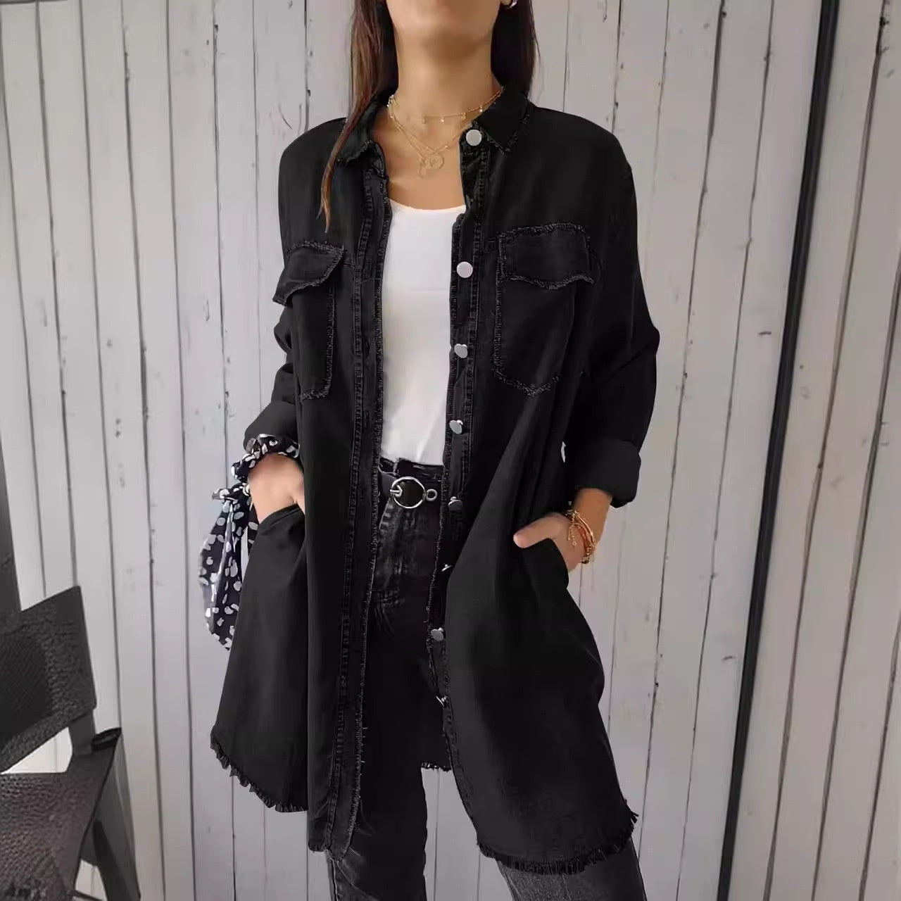 Danverra® | Veste-Chemise Oversize Effet Denim Élégance Décontractée