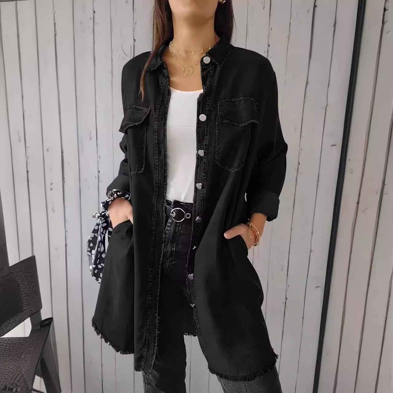 Danverra® | Veste-Chemise Oversize Effet Denim Élégance Décontractée