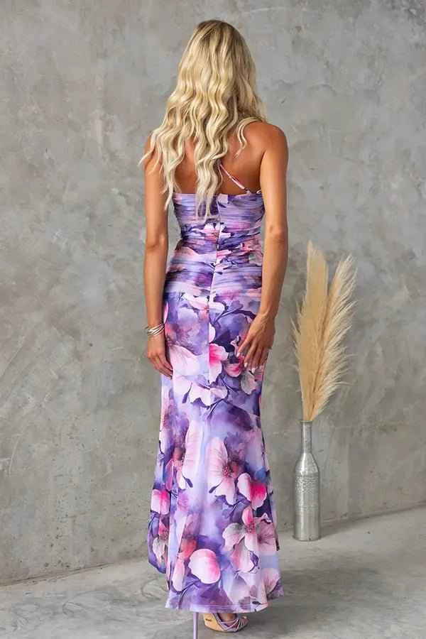 Solénya® | Robe Longue Fleurie Évasée à Bretelle Unique