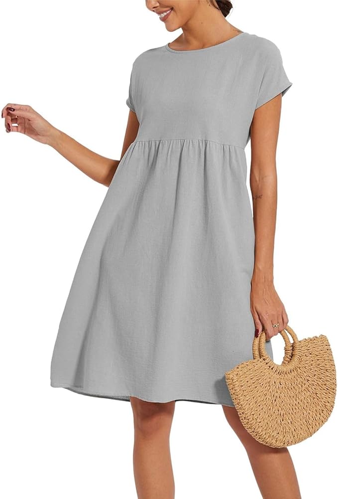 Liorenna® | Robe Courte Coton Col Rond Élégance Naturelle