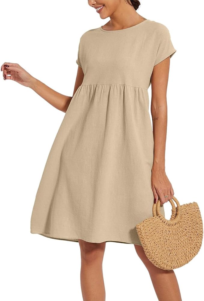 Liorenna® | Robe Courte Coton Col Rond Élégance Naturelle