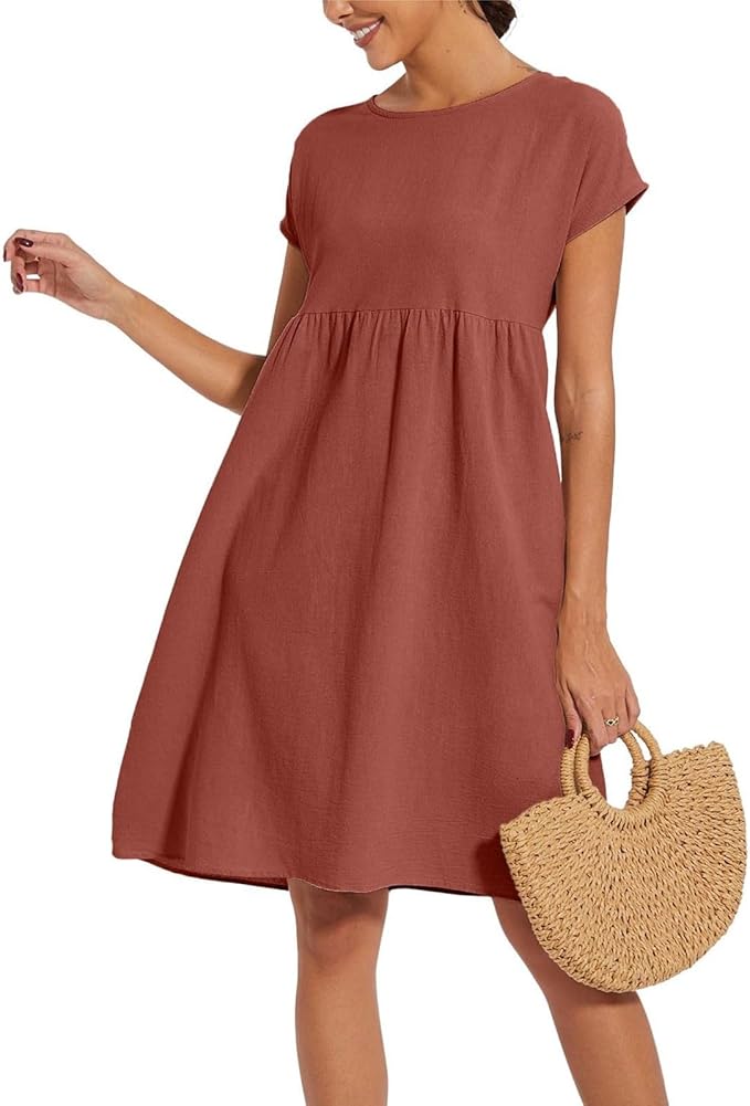 Liorenna® | Robe Courte Coton Col Rond Élégance Naturelle