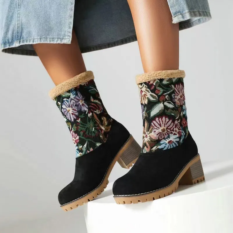 Amara® | Bottes Hivernales Brodées de Fleurs