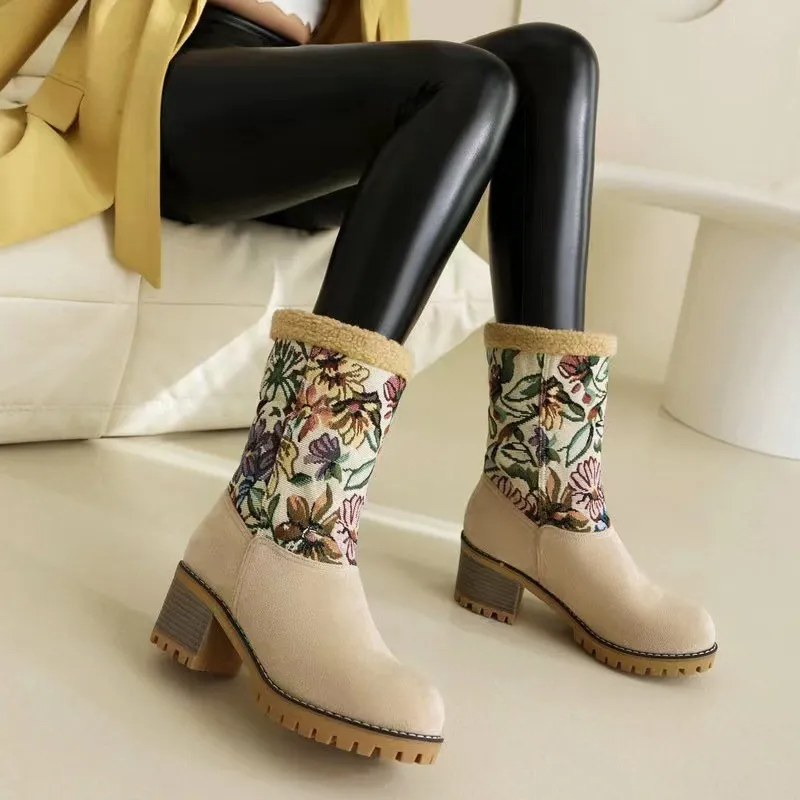 Amara® | Bottes Hivernales Brodées de Fleurs