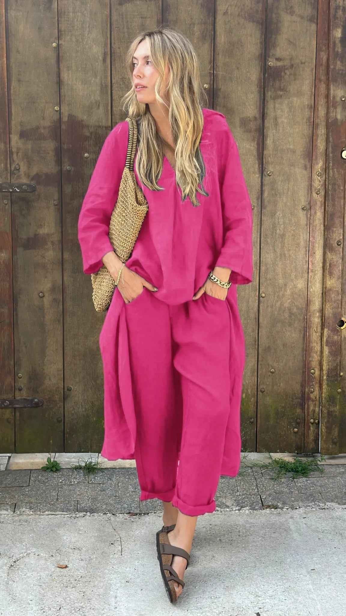Nivalora® | Ensemble Décontracté Élégant 2 Pièces Col V & Pantalon Large
