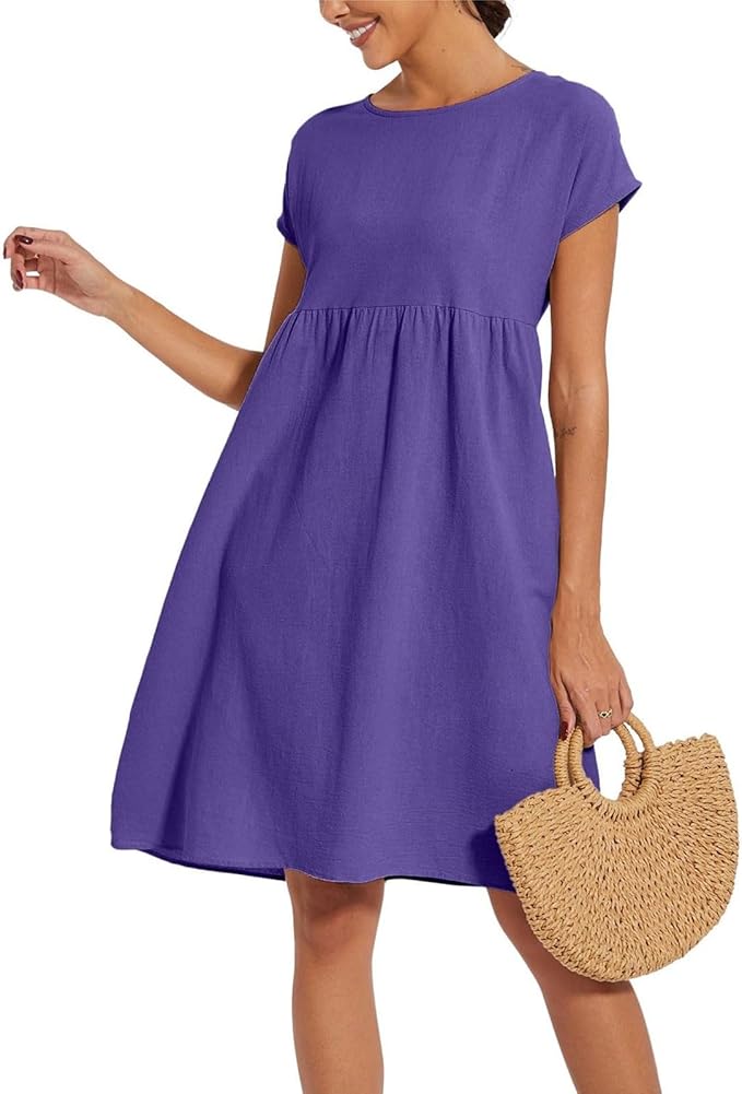 Liorenna® | Robe Courte Coton Col Rond Élégance Naturelle