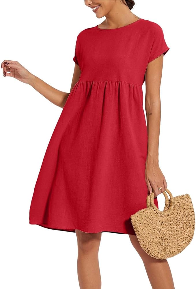 Liorenna® | Robe Courte Coton Col Rond Élégance Naturelle