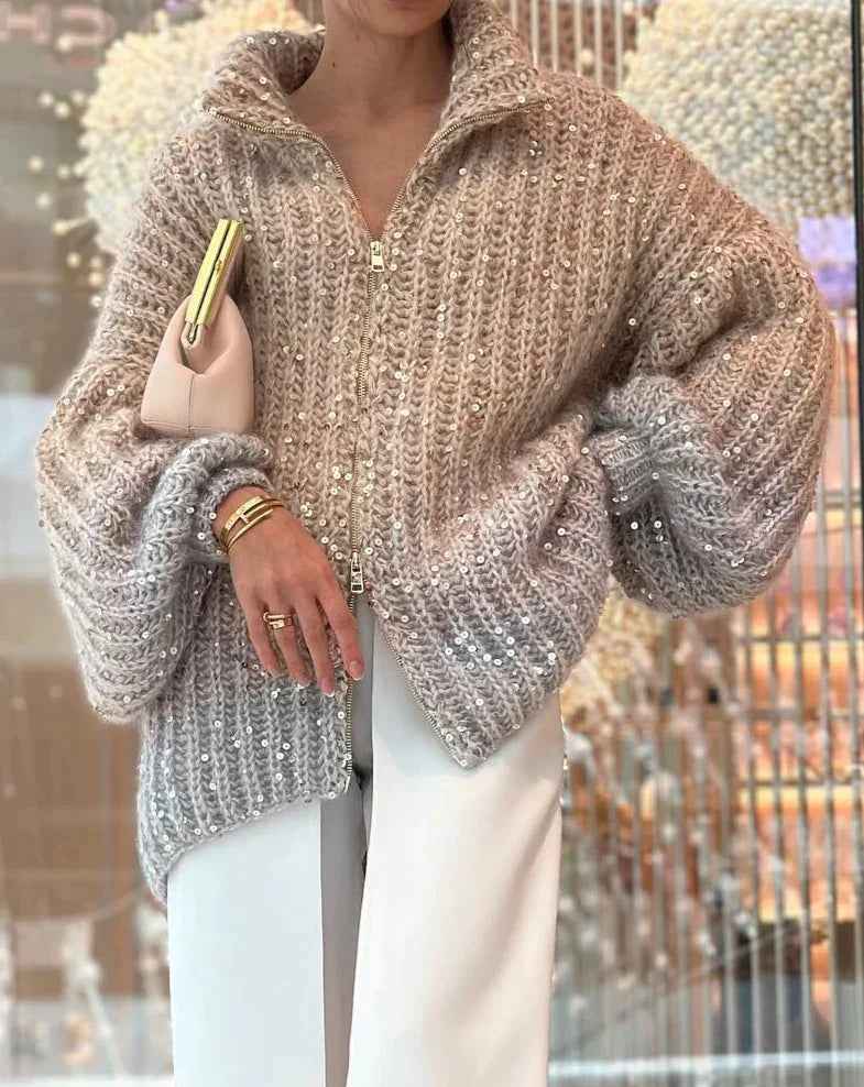 Nova® | Pull Zippé Tricoté à Sequins