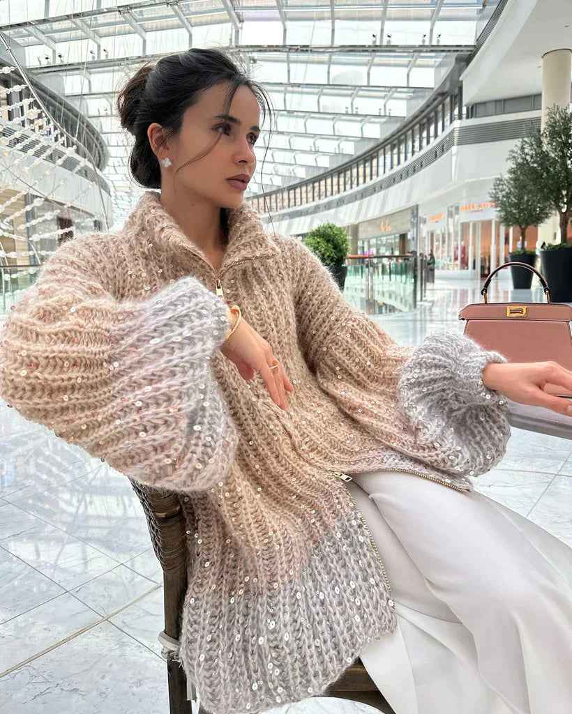 Nova® | Pull Zippé Tricoté à Sequins