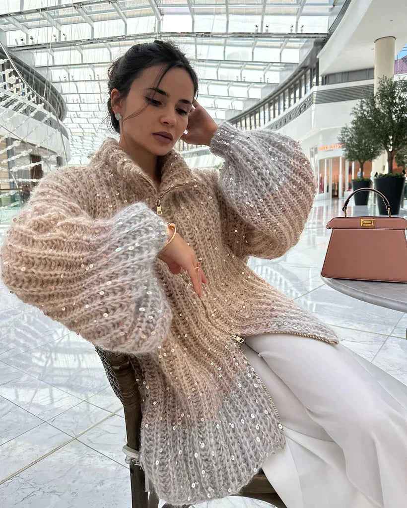 Nova® | Pull Zippé Tricoté à Sequins