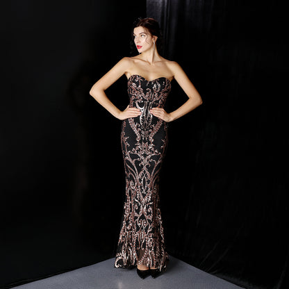 Sequined Long Dress Skirt Prom Party Etiquette Celebration Evening Dress - parlezmode.com