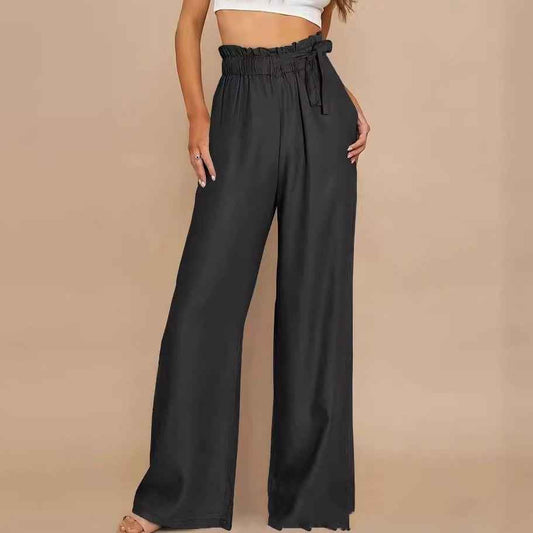 Pantalon ample grande taille uni à lacets