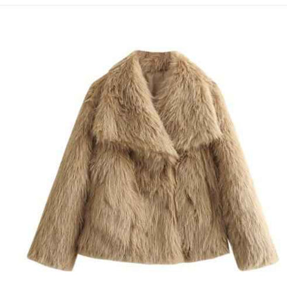 Veste chaude femme en peluche, col à revers, style décontracté, manches longues