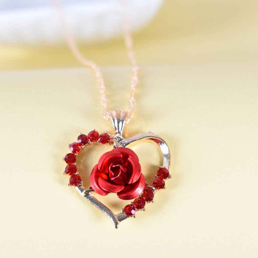 Rose Flower Necklace And Earrings Set European And American Fashion Ladies Gold-Plated Zircon Jewelry