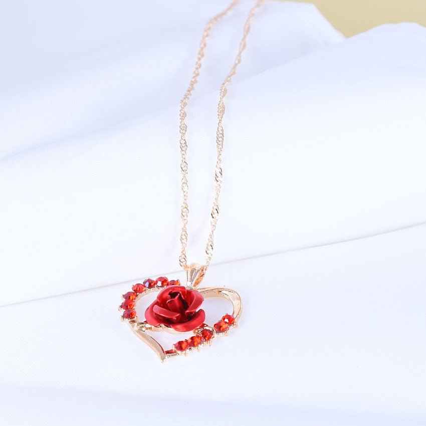 Rose Flower Necklace And Earrings Set European And American Fashion Ladies Gold-Plated Zircon Jewelry