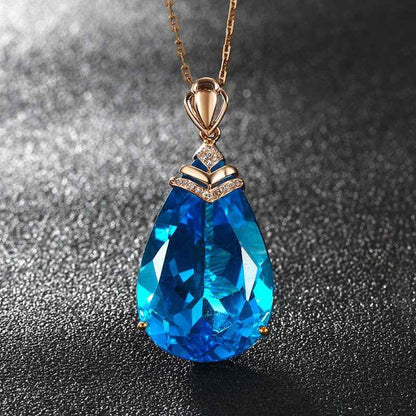 Factory-issued Pear-shaped Sapphire Pendant European And American Color Sapphire Blue Crystal Clavicle Chain Rose Gold Topaz Necklace
