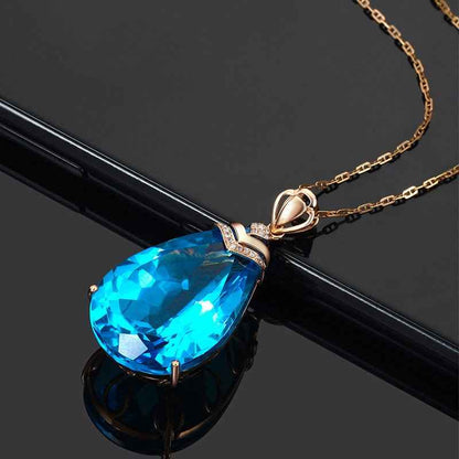 Factory-issued Pear-shaped Sapphire Pendant European And American Color Sapphire Blue Crystal Clavicle Chain Rose Gold Topaz Necklace