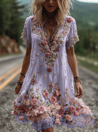 Robe à rayures fleuries élégante pour femme