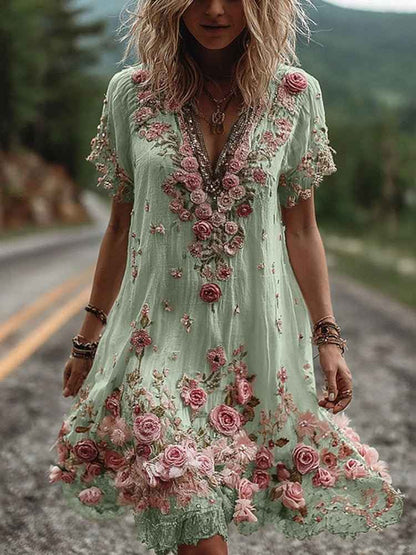 Robe à rayures fleuries élégante pour femme