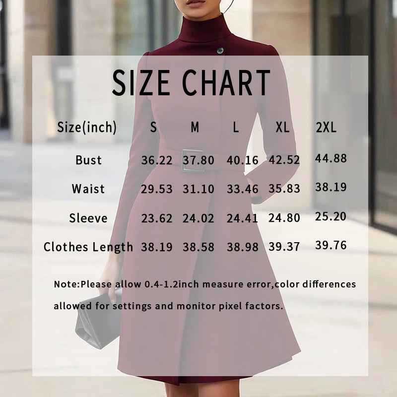 Women's Stand Collar Long Sleeve Dress, Elegant High Waist Belted Midi Dress, Slim Fit Office Formal Dress - parlezmode.com
