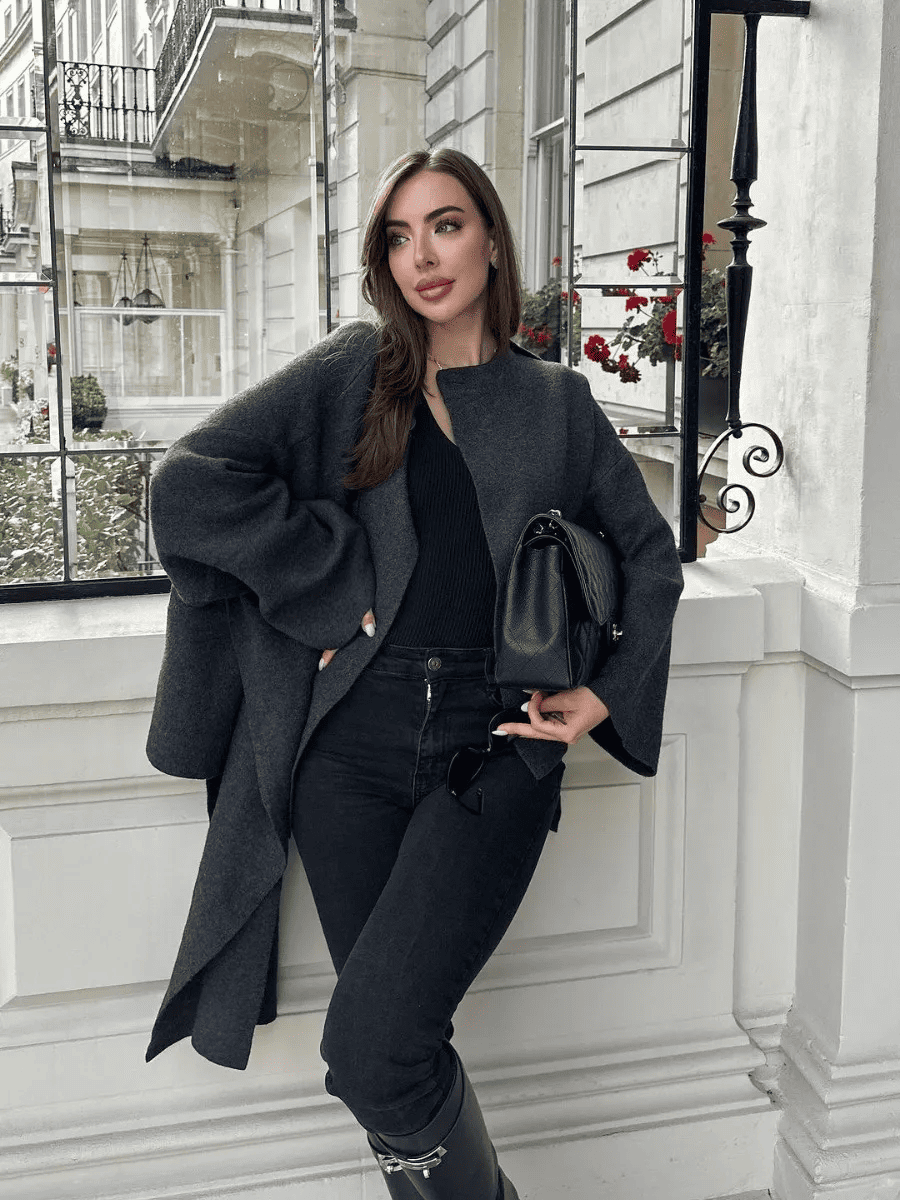 Sienna® | Manteau Tricoté Femme avec Écharpe Asymétrique