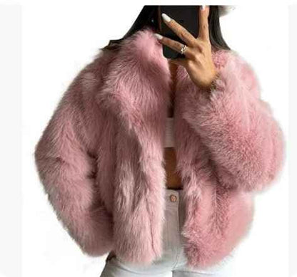 Veste chaude femme en peluche, col à revers, style décontracté, manches longues