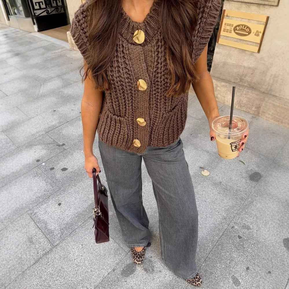 Gilet en maille épaisse sans manches pour femme