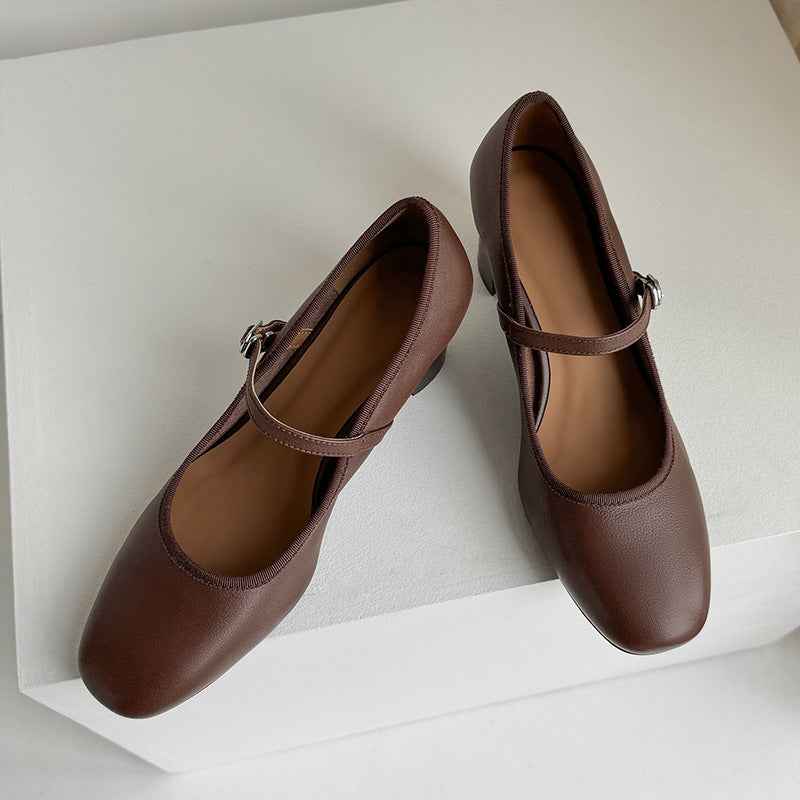 Chaussures à talons hauts rétro en cuir véritable
