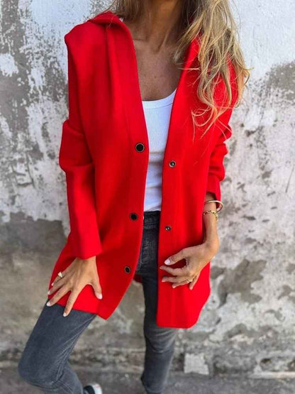 Veste cardigan à capuche décontractée à simple boutonnage – Coupe ample unie pour le printemps et l’automne