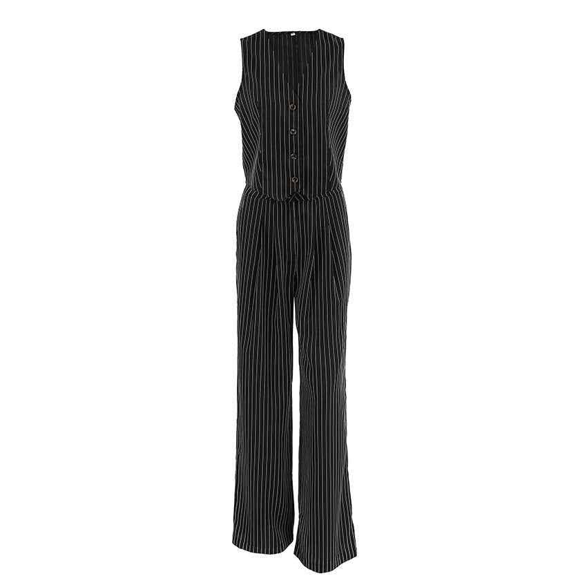 Striped Sleeveless Waistcoat Vest Trousers Suit Women