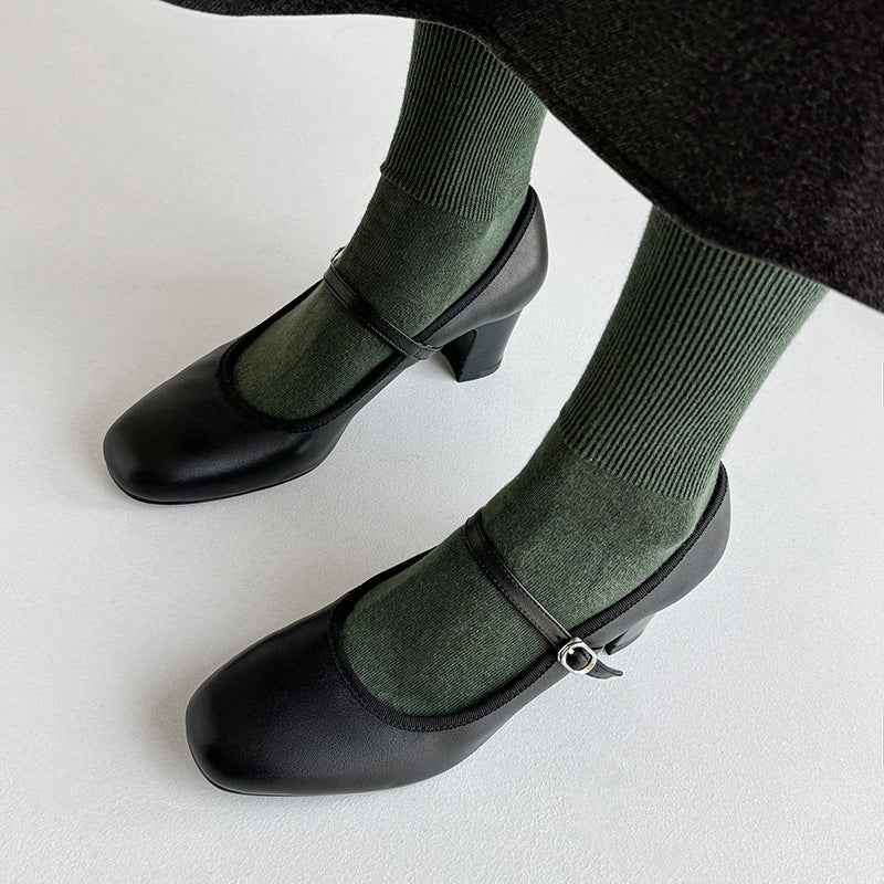 Chaussures à talons hauts rétro en cuir véritable